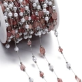 Detail of DIY jewelry chain with white pearls and pink crystal stones on a spool - 1m/Pack (2-15mm/Pearl 5.5x6mm) 15.5g / Pink Crushed Stone & Artificial Pearl Style (Style 02)