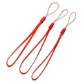 Close-up of three red braided nylon lanyards with plastic connectors on white background - Length approx 17cm / Red