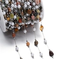 Detail of DIY jewelry chain with multi-colored stone chips, pearls, and stainless steel wire - 1m/Pack (2-15mm/Pearl 5.5x6mm) 15.5g / Multicolor Crushed Stone & Artificial Pearl Style (Style 06)