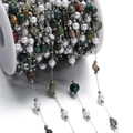 Macro detail of multicolored natural stone beads and pearls on stainless steel chain - 1m/Pack (2-15mm/Pearl 5.5x6mm) 15.5g / Agate Style Stone & Artificial Pearl Style (Style 08)