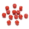 Close-up of glossy red cylindrical glass beads with central holes for DIY jewelry making - 1 String (Approx. 60 Pcs, 6x8.5mm) / Solid Orange Red