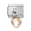 Macro detail of stainless steel heart charm link with crystal for DIY modular bracelet - 1 Piece (Approx. 9*10mm) Approx. 2.5g / White