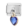 Macro shot of 9mm stainless steel heart charm with blue gemstone for modular bracelets - 1 Piece (Approx. 9*10mm) Approx. 2.5g / Blue