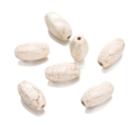 Close-up of oval white turquoise beads with natural marble texture for DIY jewelry making - Olive Shaped Bead (01) / 1 Piece / Creamy White with Brown Veins