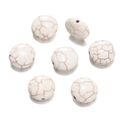 Close-up of white turquoise flat round beads with brown veins for DIY jewelry making - Flat Round (06) / 1 Piece / Creamy White with Brown Veins