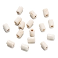 Macro shot of white synthetic turquoise cylinder beads with natural brown veins and drill holes - Cylindrical Bead (15) / 1 Piece / Creamy White with Brown Veins
