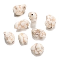 Macro view of irregular white howlite stone beads with natural brown veins for DIY jewelry - Irregular Chip Bead (16) / 1 Piece / Creamy White with Brown Veins
