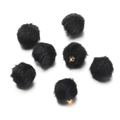 Close-up of black faux mink fur pom-poms with golden metal rings for DIY jewelry - 10 Pieces/Pack (17mm Diameter) / Black