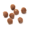 Macro view of brown faux mink fur balls with golden metal loops for DIY jewelry making - 10 Pieces/Pack (17mm Diameter) / Brown