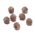 Close-up of fluffy 17mm light brown faux mink fur pom-pom beads with gold metal loops - 10 Pieces/Pack (17mm Diameter) / Dark Brown