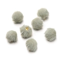 Macro detail of 17mm light grey-green faux mink fur pom-pom beads with gold metal loops - 10 Pieces/Pack (17mm Diameter) / Grey Green