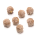 Detail of seven light brown faux mink fur 17mm pom poms with golden rings for DIY jewelry - 10 Pieces/Pack (17mm Diameter) / Light Brown