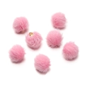 Detail of seven pink faux mink fur pendants with gold metal rings for DIY jewelry craft - 10 Pieces/Pack (17mm Diameter) / Pink