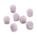 Macro detail of soft light purple faux mink fur pompom beads with golden metal loops - 10 Pieces/Pack (17mm Diameter) / Purple