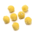 Macro detail of yellow faux mink fur pompom beads with golden metal loops for DIY crafts - 10 Pieces/Pack (17mm Diameter) / Yellow