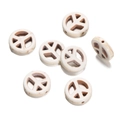 Flat round synthetic white turquoise beads with carved peace sign for DIY jewelry - Peace Sign Hollow Bead (26) / 1 Piece / Creamy White with Brown Veins