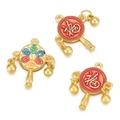 Detail of three Chinese rattle drum pendants with gold finish and red Fu character - Pellet Drum Fortune / 2 Pcs/Set