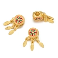 Macro view of gold-plated enamel beads with floral patterns and hanging leaf charms - Dream Catchers / 2 Pcs/Set