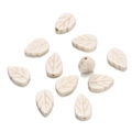 Ivory leaf-shaped synthetic stone beads with engraved textures for DIY jewelry making - Leaf Shaped Bead (48) / 1 Piece / Creamy White with Brown Veins