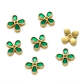 Detail of 10mm flower bead caps in 18K gold finish with green enamel for DIY jewelry making - 5 Pcs/Pack / Green (01)