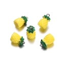 Macro shot of five yellow resin pineapple charms with green leaves and metal rings - Pineapple Style / 2 Pcs/Set