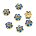 Macro shot of 10mm flower-shaped gold bead spacers with blue gradient enamel details - 5 Pcs/Pack / Blue (02)