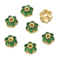Macro detail of 10mm 18K gold-plated flower bead caps with green enamel for DIY jewelry - Green (02)