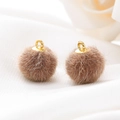 Detailed view of 15mm brown plush ball pendants with gold metal ring for DIY jewelry making - 10 Pieces/Pack (15mm) / Light Brown