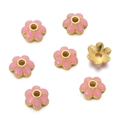 Detailed view of pink enamel flower bead caps with 18K gold plating for jewelry making - Pink (02)