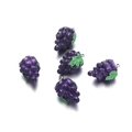 Detailed view of 5 purple resin grape pendants with green leaf and silver metal rings - Grape Style / 2 Pcs/Set