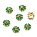 Detailed view of 10mm green enamel flower bead caps with 18K gold plated finish for DIY jewelry - Dark Green (03)