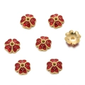 Macro view of red enamel flower bead spacers with 18K gold plated finish for jewelry DIY - Red (03)