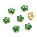 Macro detail of 10mm green enamel flower bead caps in 18K gold finish for jewelry making - Green (04)