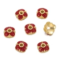 Detailed view of 10mm gold-plated flower bead caps with red enamel for DIY jewelry making - Red (05)