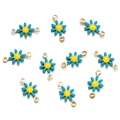 Close-up of ten daisy flower charms with blue enamel and double rings for DIY jewelry - Set of 4 / 7.5*13mm (Hole 1.5mm) / Blue