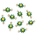 Macro view of ten yellow daisy enamel flower charms with dual golden loops for DIY jewelry - Set of 4 / 7.5*13mm (Hole 1.5mm) / Dark Green