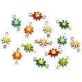 Macro shot of colorful enamel daisy charms with double gold rings for DIY jewelry - Set of 4 / 7.5*13mm (Hole 1.5mm) / Mixed Random