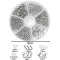 Kit de joyería DIY con cierres de langosta y anillas en caja de 6 compartimentos - 1 Caja / Aprox. 50g / Blanco K/Plata