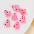 Detail showing pink translucent Christmas tree resin beads with colorful hand-painted dots - 2 Pieces/Pack (15x16.5mm) / Pink