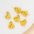 Detail of yellow Christmas tree resin beads with colorful dots for DIY jewelry making - 2 Pieces/Pack (15x16.5mm) / Yellow
