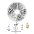 Kit de fornituras de plata con cierres de langosta y anillas en una caja redonda de 8 cm - K Blanco (Juego de Accesorios de 6 Rejillas Redondas)
