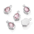 Fünfteiliges Set aus silbernen Tropfenanhängern mit rosa Kristallen für DIY-Schmuck - Wassertropfen-Stil / 1 Stück / Silber + Rosa Strass