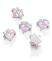 Fünf rosa Herzanhänger mit silbernem Sternmetallrahmen und funkelnder Zirkonia-Einlage - Stern Mond Herz Stil / 1 Stück / Silber + Rosa Strass