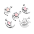 Silberner Mondsichel-Anhänger mit rosa Edelstein für DIY-Schmuckherstellung - Stern Mond Stil / 1 Stück / Silber + Rosa