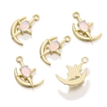 Goldener Mond und Stern Anhänger mit schillerndem Opalstein für DIY Schmuckherstellung - Stern Mond Stil / 1 Stück / Gold + Blau