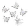 Set mit sechs Schmetterlingsanhängern aus Silber mit Kristallen und Opal-Effekt für DIY - Point Drill Butterfly Style / 1 Stück / Silber & Weiß