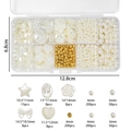 Detalle de caja de 10 compartimentos con perlas y cuentas doradas para hacer pulseras - Colección de Perlas de 10 Rejillas / Caja de 10 Rejillas / Blanco perla