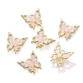 Set mit 6 Schmetterling-Anhängern aus Goldlegierung mit rosa Harz und Strass für DIY-Schmuck - Point Drill Butterfly Style / 1 Stück / Gold + Rosa