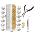 DIY jewelry kit with open jump rings lobster clasps pliers and tweezers in a storage box - 1 Set / Gold Silver With Bent Pliers Tools About 185g