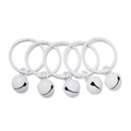 Detail of five white metal binder rings with matching bells for DIY craft projects - 5 Pieces / White